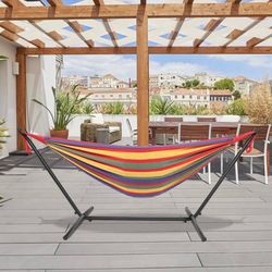 Double Brazilian Cotton Hammock with Space Saving Steel Stand