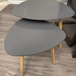 Bamboo Grey Triangle End Tables x2, Like-new