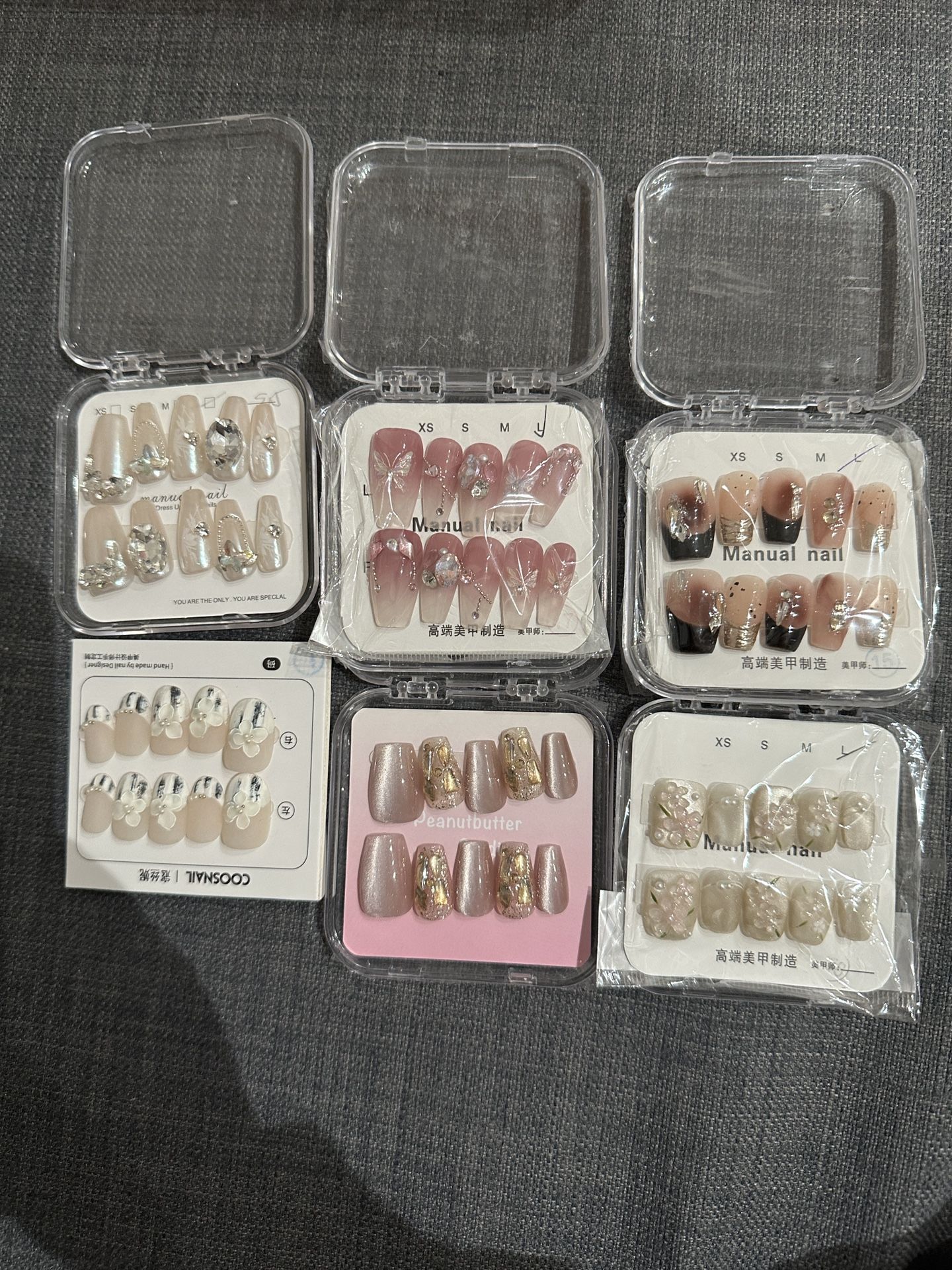 Lots Handmade Press-on Nail Cat Eye Floral Pearl Glitter Rhinestone Nails Sz L  6 Sets