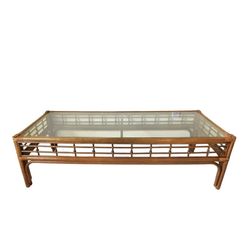 Rattan Bamboo Wicker Glass Top Coffee Table 