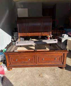 Queen size bed frame solid wood heavy