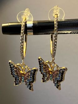 Rhinestone Butterfly Hoop Stud Earrings - New Jewelry