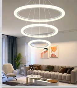 Modern LED Chandelier, 3 Ring Chandelier for Dining Room Living Room Pendant Lighting Fixture High Ceiling Hanging LED Pendant Ceiling Light Fixture f