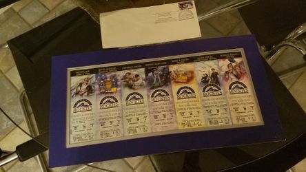Rockies Opening Day envelope and tickets.