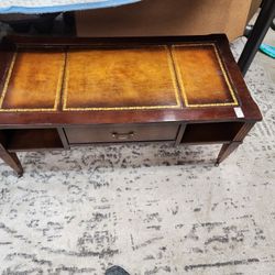 Vintage Coffee Table Wood With Leather Top