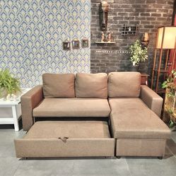 Beige Linden 83” Sleeper Sectional Sofa with Bed Pullout and Rightside Storage Chaise