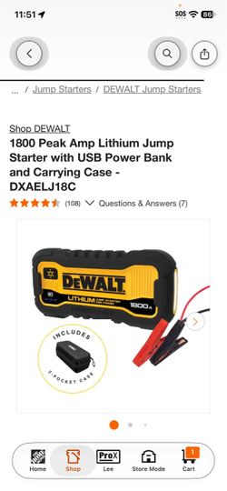 DEWALT 1800A Lithium Jump Starter with Carrying Case