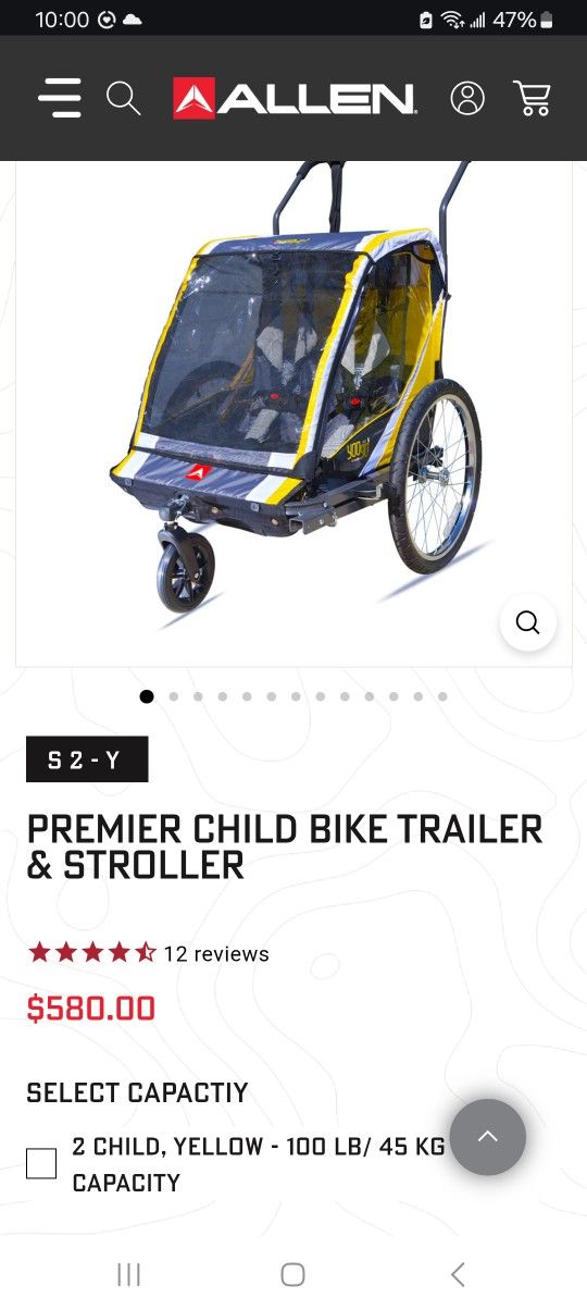 Premier Child Bike Trailer & Stroller Allen Sports