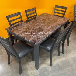 7pc Dining Table Set With Marble Tabletop