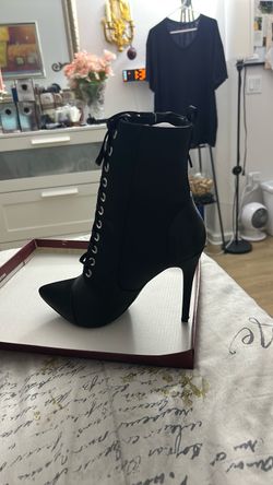 Black Lace-Up Stiletto Ankle Boot