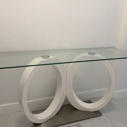 Modern Glass Console Table – Sculptural White Base