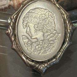 Art Nouveau Pendant Hand Made Sterling Silver And Carved She’ll