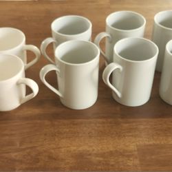 13 White Ceramic Mugs, EUC