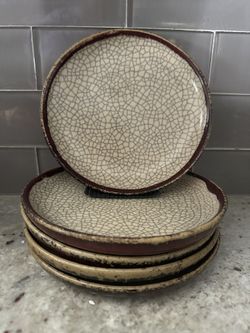 Pier 1 Crackle Plates, Serving Platters, Coffee Mugs And Tea Set