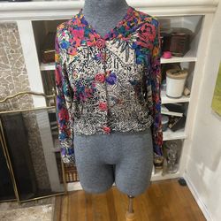 Carole Little Petites novelty print art-to-wear cropped blouse sz 10