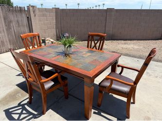 Solid Wood Table with 4 Chairs + Leaf