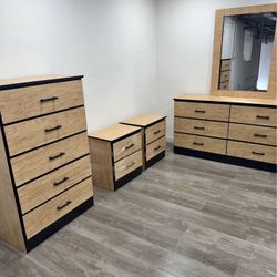 Dresser Whit Mirror , Chest And 2 Nightstands - Cómoda Con Espejo , Gavetero Y 2 Mesitas De Noche 