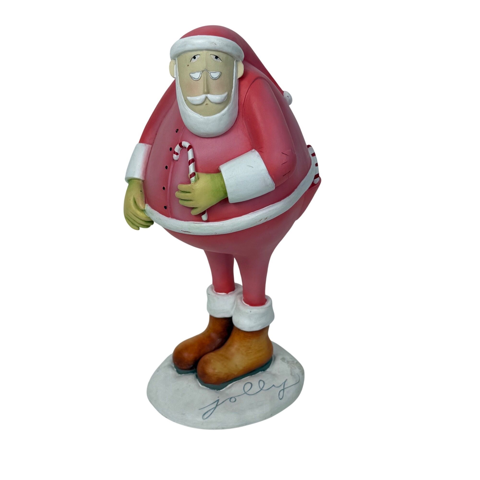 Long-Legged Jolly Santa Figurine Pink Suit with Candy Canes Holiday Christmas Decor