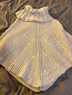 Gray Cable Knit Turtleneck Poncho
