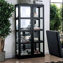 BLACK FINISH FOUR TIER GLASS SIDE CURIO DISPLAY CABINET - GABETA CHINERO