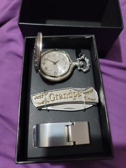 New! Grandpa Pocket Watch, Knife And Money Clip