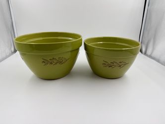 Green Stoneware Mixing Bowls Set of 2 - made in Portugal