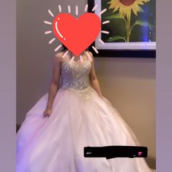 Pink and gold quince dress