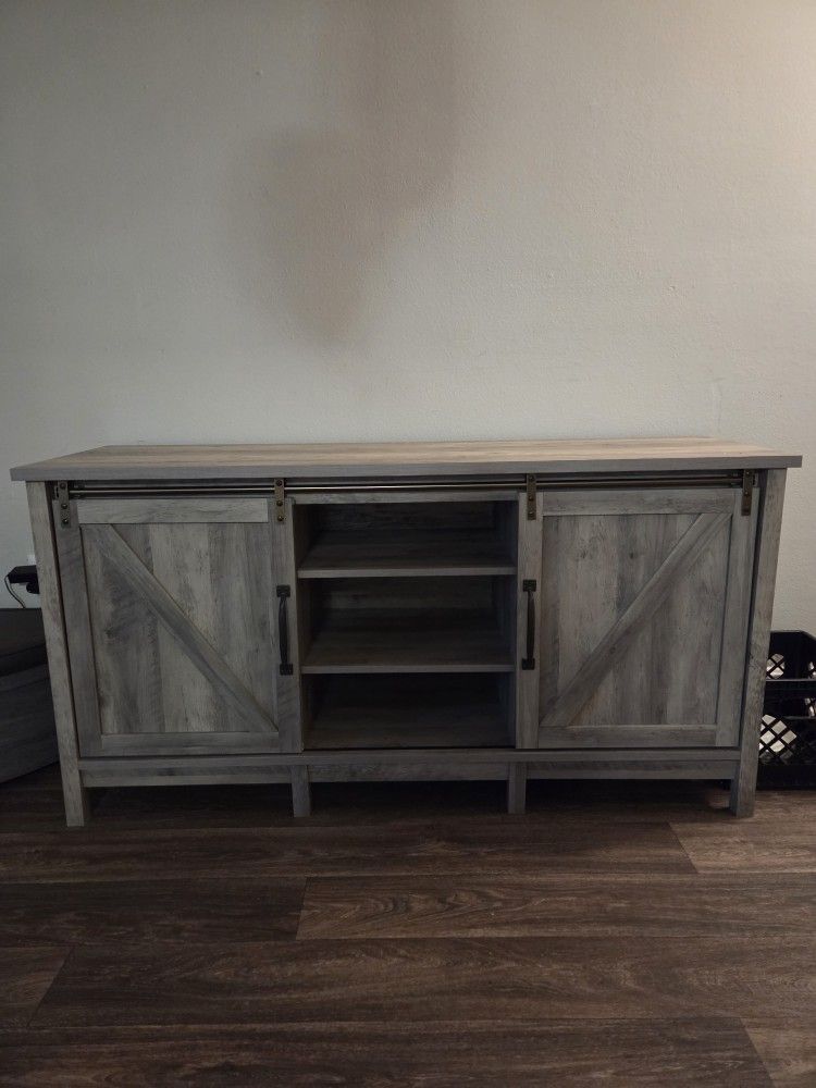 Farmhouse TV Stand / Console Cabinet β Rustic Gray Wood β 66β