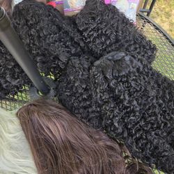  New Wigs, Hair Pieces,nets/!caps, And 3 Flat Irons