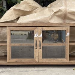 Sophie Rustic Farmhouse X Frame Glass Doors TV Stand 
