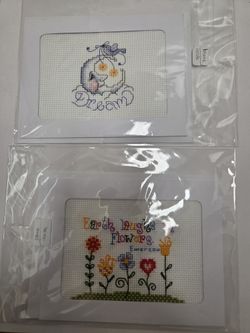 New Lot Of Two Cross-stitched Cards Dream And Flowers