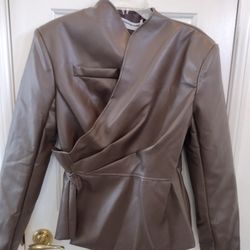 DARK BROWN FAUX LEATHER JACKET 