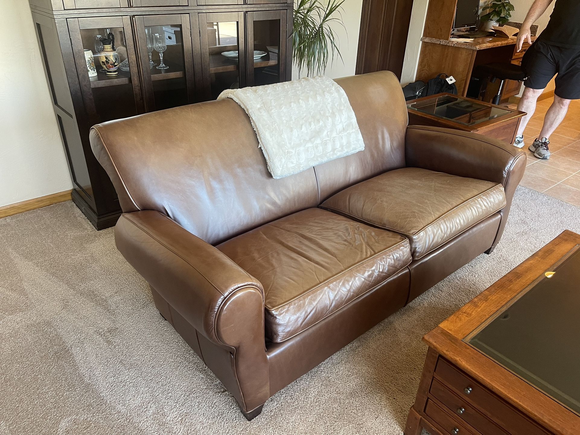 Pottery barn leather sofa used deals