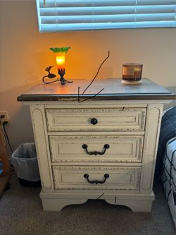 Bed side table, with 3 drawers and electrical hook outlet