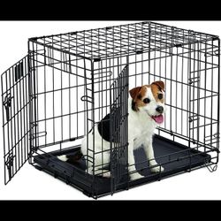 Qpets 32” Dog Crate, Folding Dog Kennel, Dog Cage, Two Doors, with a Tray