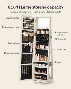 UJJC006W01 SONGMICS Lockable Jewelry Organizer with Full-Length Mirror