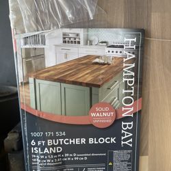 Hampton Bay 6 ft. L x 39 in. D Unfinished Walnut Solid Wood Butcher Block Countertop Island with Standard Edge