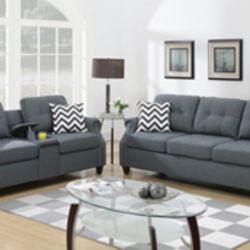 Gorgeous Two piece sofa and love seat blue gray set