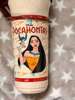 Vintage 1995 Disney Pocahontas 32oz Plastic Travel Cup / Tumbler with Handle & Straw