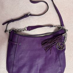 Michael Kors Megan purple pebbled leather shoulder bag