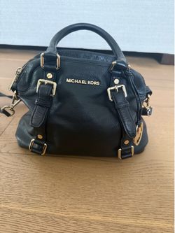 Michael Kors Black Leather Satchel Crossbody Purse Gold Hardware