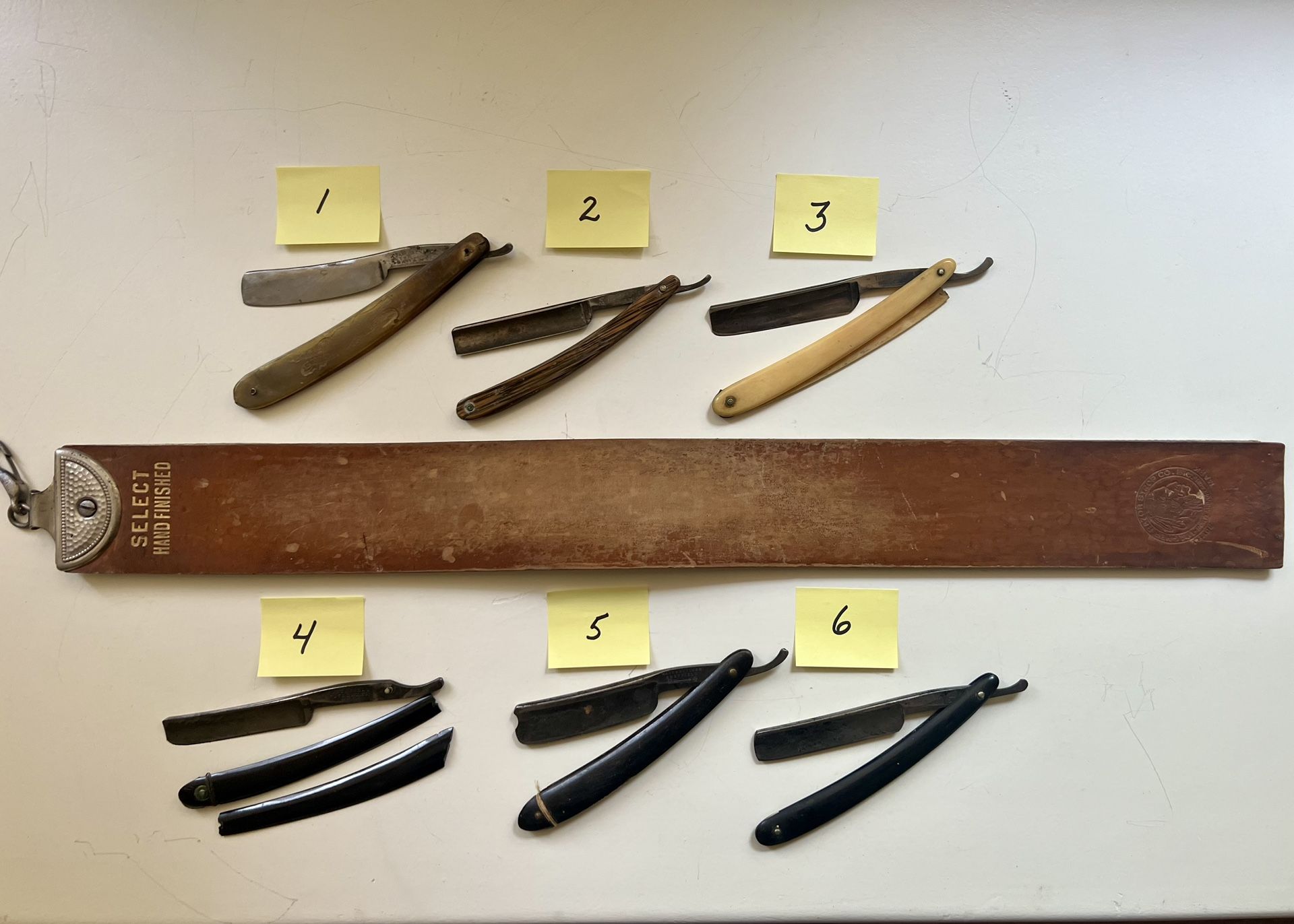 Antique Straight Razors And Leather Strop