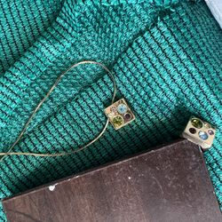 Necklace + ring Gemstone set box square design Happiness Multi Color Pendent artisan Chain 