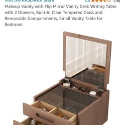 Stool sold separately on Amazon. Makeup Table-Makeup Vanity with Flip Mirror Vanity Desk Writing Table with 2 Drawers, Built-in Clear Tempered Glass. 