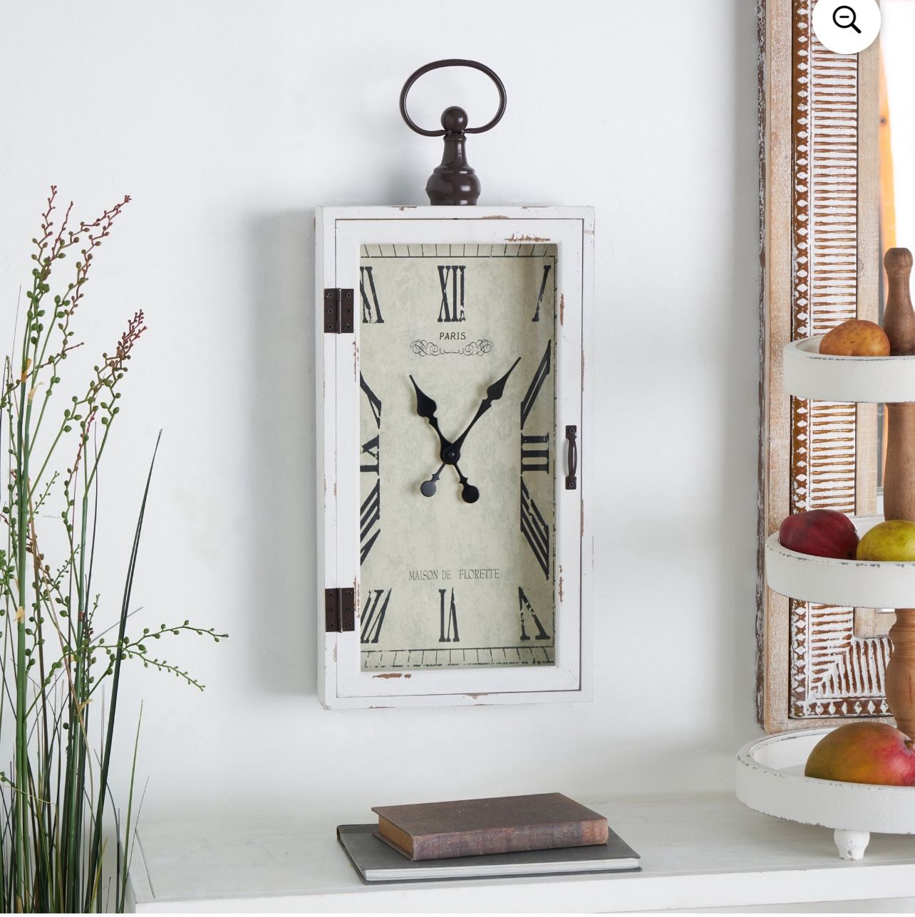 12" x 28" White Wooden Vintage Pocket Watch Style Wall Clock