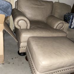 XL Leather Chair with Ottoman 
