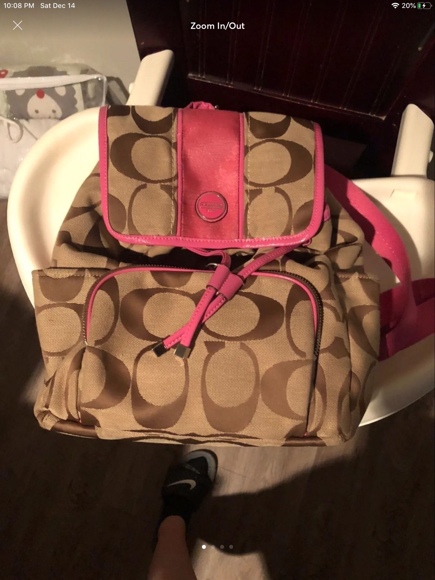 Coach - beige with pink patten leather straps