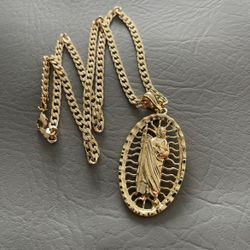 Curb Cuban link DIAMOND CUT 14k GOLD PLATED 4.7mm Necklace 24inches in length with A Oval St. Jude Charm