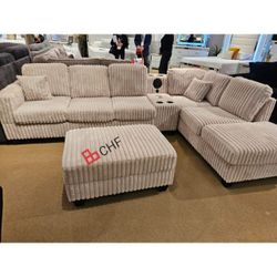 Jumbo Corduroy Sectional Sofa With Ottoman And Console