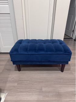 Blue Velvet Tufted Ottoman / Bench – 35x21x17